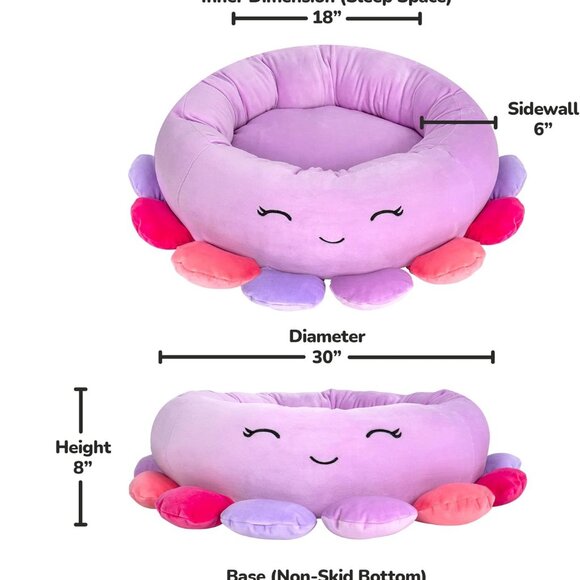 Squishmallows Official 30-Inch Beula Octopus Pet Bed- Large Plush-Purple - Picture 4 of 6